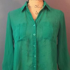 Sheer Emerald Green Blouse see through Brand Mine and Size Small.
